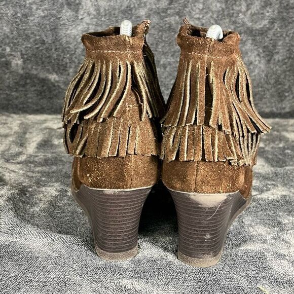 Minnetonka woman Choco Brown Leather platform wedge  Ankle Boots sz 10 - Picture 3 of 7